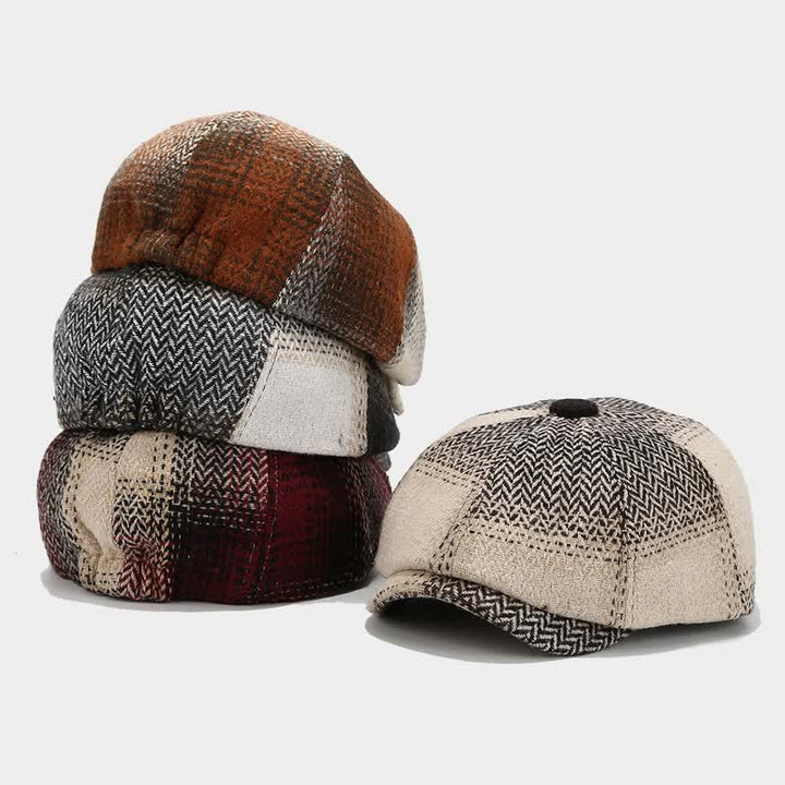 Boina de vendedor de periódicos con diseño de espiga y flecos de color degradado