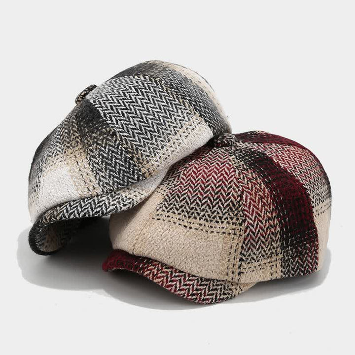 Boina de vendedor de periódicos con diseño de espiga y flecos de color degradado