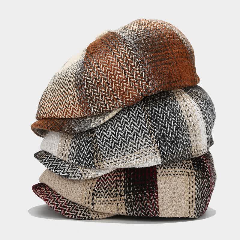 Boina de vendedor de periódicos con diseño de espiga y flecos de color degradado