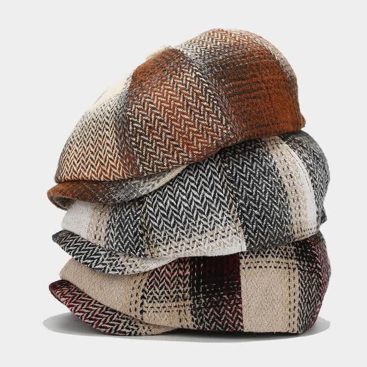 Boina de vendedor de periódicos con diseño de espiga y flecos de color degradado