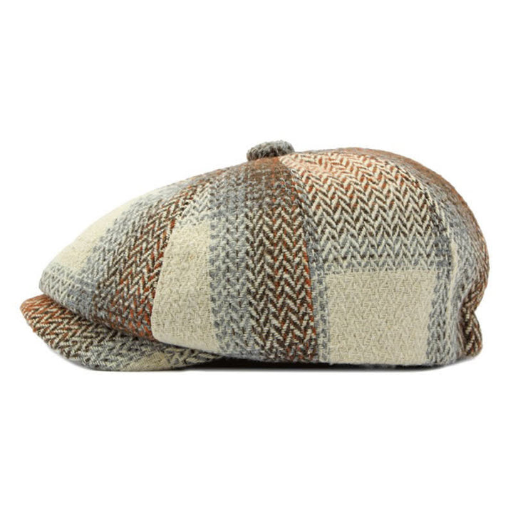 Boina de repartidor de periódicos con diseño de espiga y rayas de estilo británico
