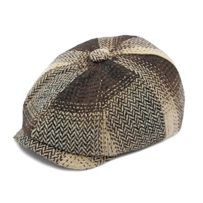 Boina de repartidor de periódicos con diseño de espiga y rayas de estilo británico