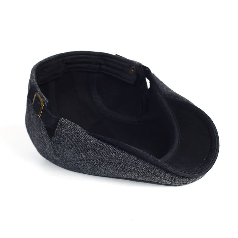 Boina plana cálida y gruesa de lana con diseño de espiga para invierno