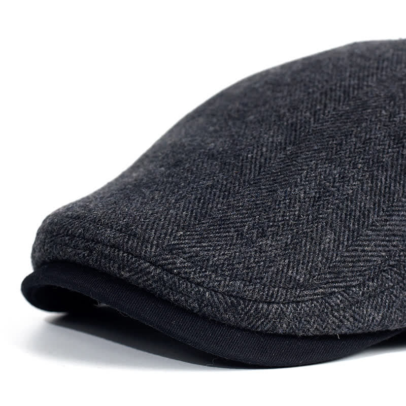 Boina plana cálida y gruesa de lana con diseño de espiga para invierno