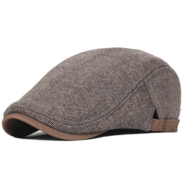 Boina plana cálida y gruesa de lana con diseño de espiga para invierno