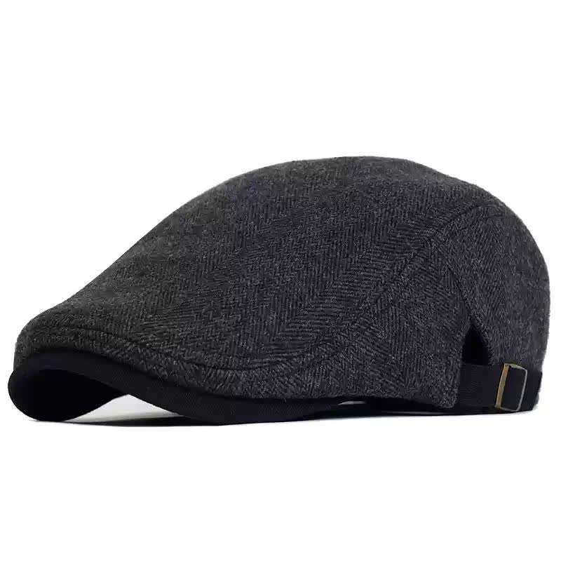 Boina plana cálida y gruesa de lana con diseño de espiga para invierno