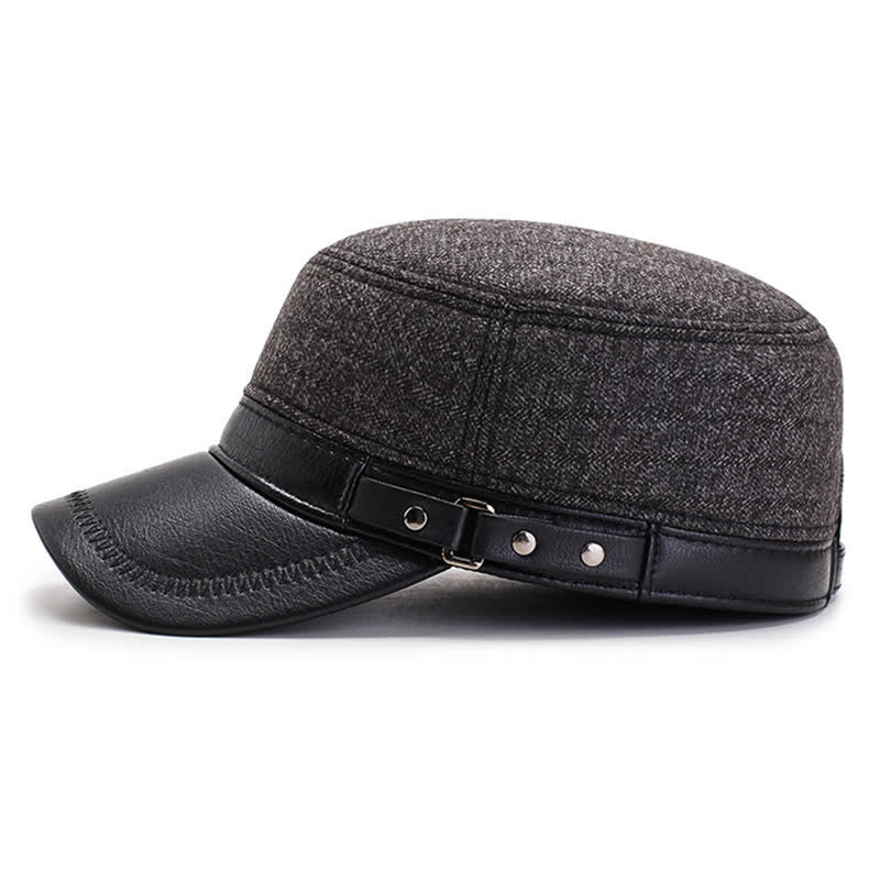 Gorro plano informal con orejeras cálidas para invierno