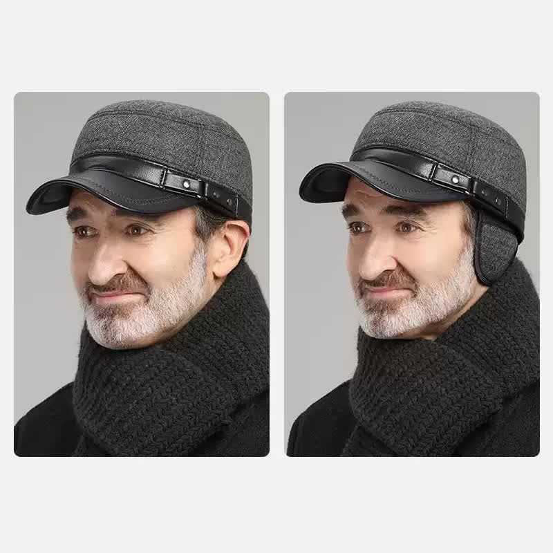 Gorro plano informal con orejeras cálidas para invierno