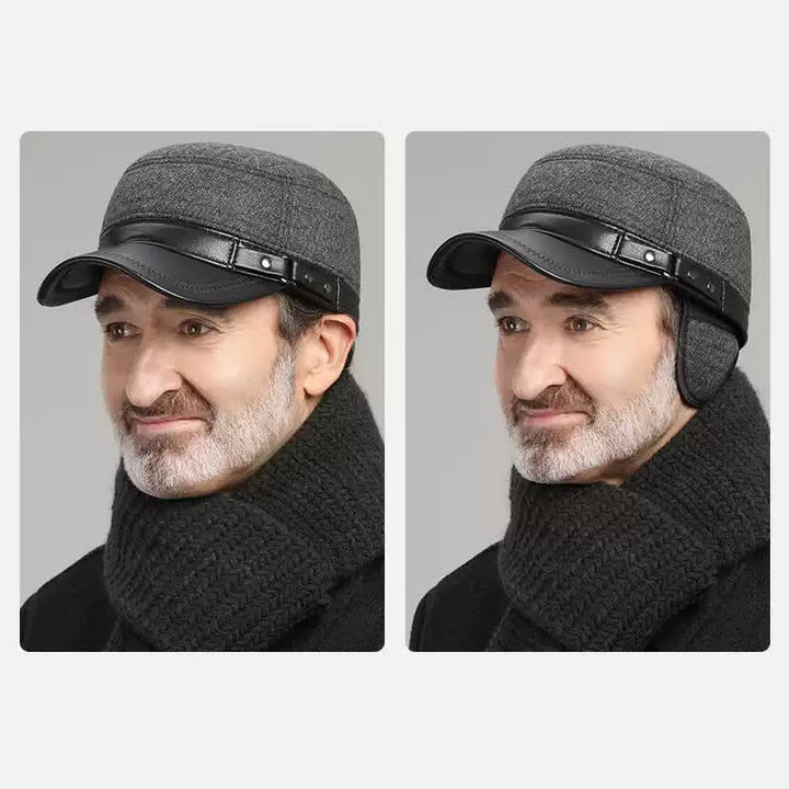 Gorro plano informal con orejeras cálidas para invierno