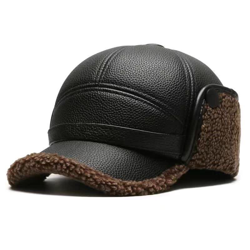 Gorra de béisbol con orejeras de piel sintética y forro polar