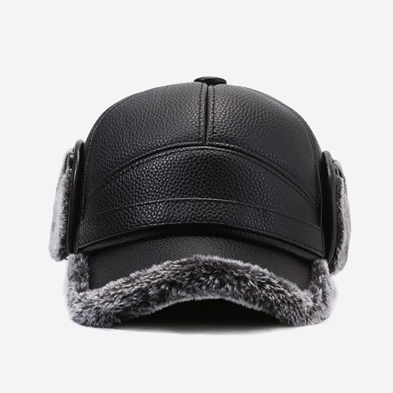 Gorra de béisbol con orejeras de piel sintética y forro polar