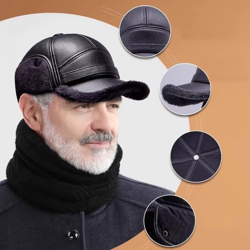 Gorra de béisbol con orejeras de piel sintética y forro polar