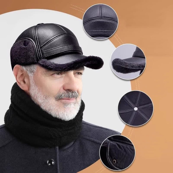 Gorra de béisbol con orejeras de piel sintética y forro polar