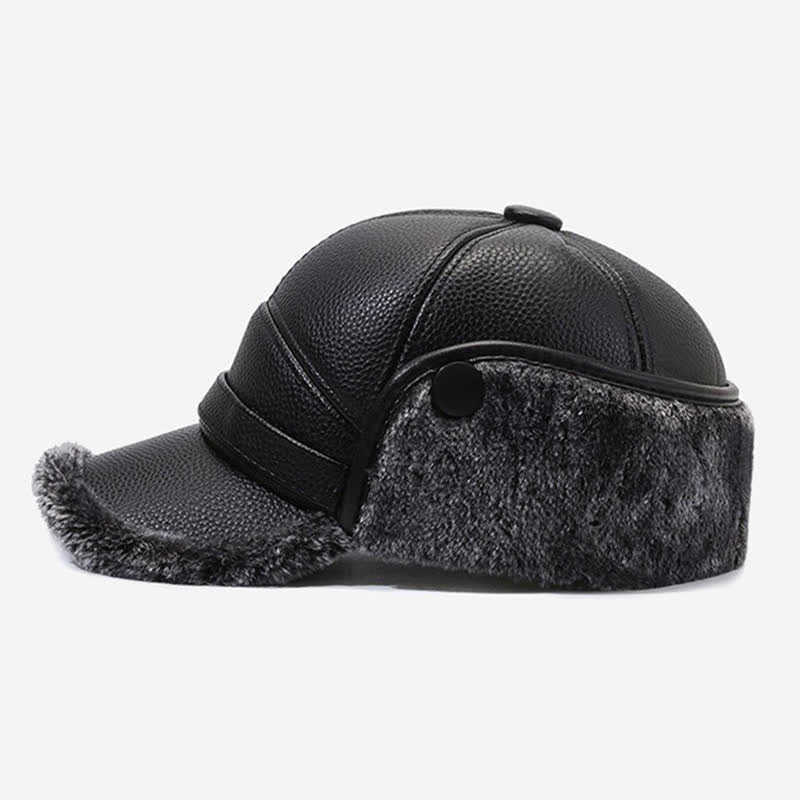 Gorra de béisbol con orejeras de piel sintética y forro polar