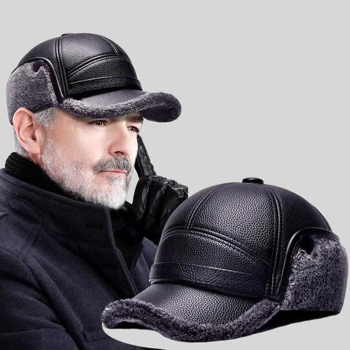 Gorra de béisbol con orejeras de piel sintética y forro polar