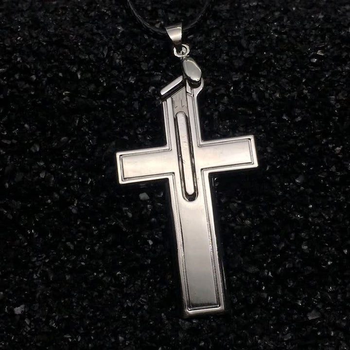 Collar con colgante de cruz mini multifunción y cuchillo oculto