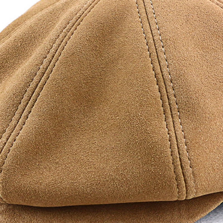 Boina de vendedor de periódicos retro de gamuza con textura fina y redonda