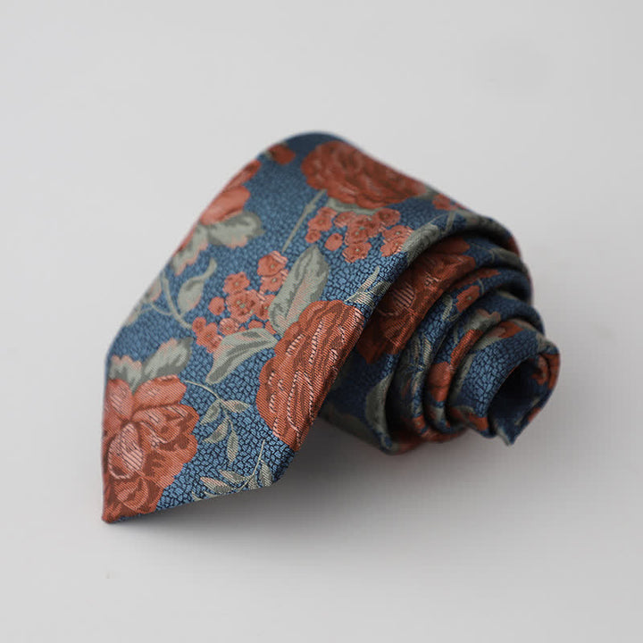 Corbata floral de hombre en azul acero y rosa roja