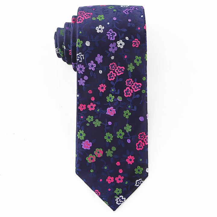 Corbata con estampado floral de flores moradas y rosas para hombre