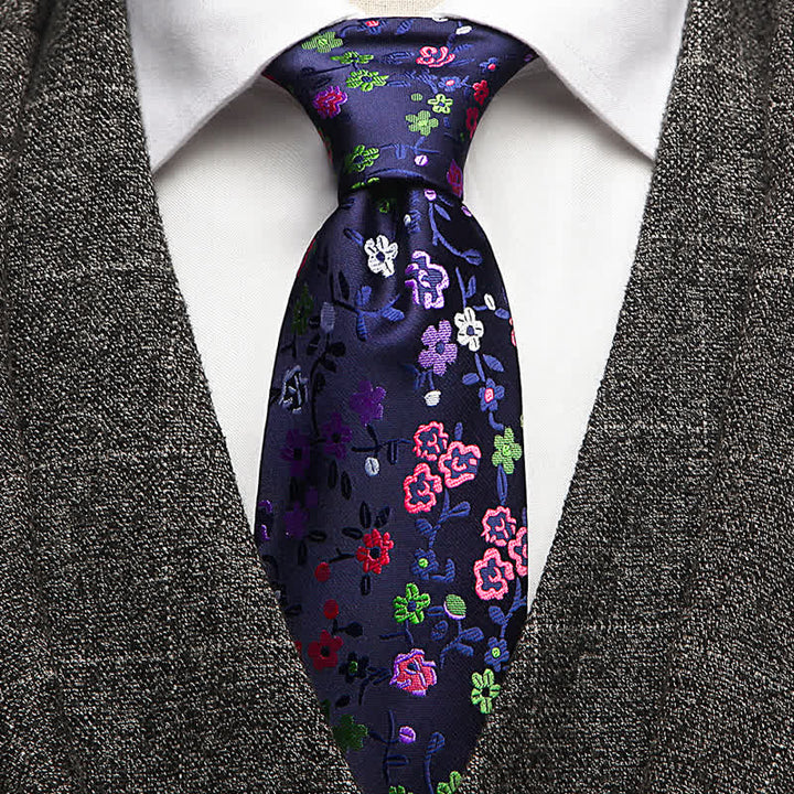 Corbata con estampado floral de flores moradas y rosas para hombre