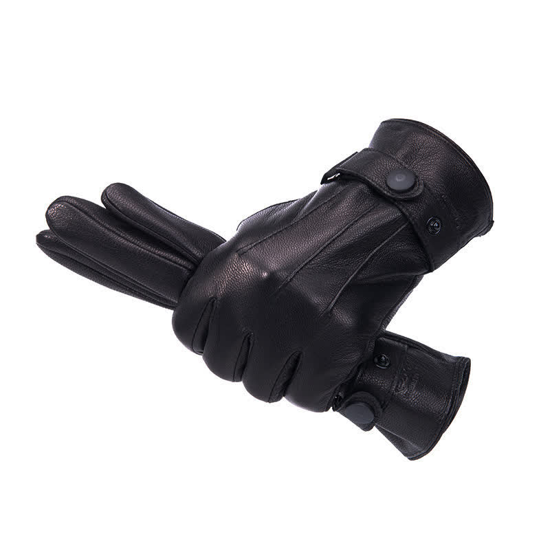 Guantes de cuero antideslizantes y cálidos con forro de felpa