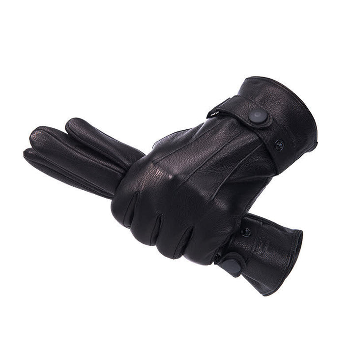 Guantes de cuero antideslizantes y cálidos con forro de felpa