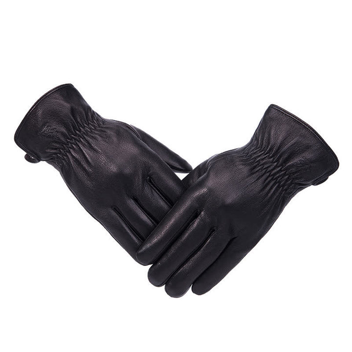 Guantes de cuero antideslizantes y cálidos con forro de felpa