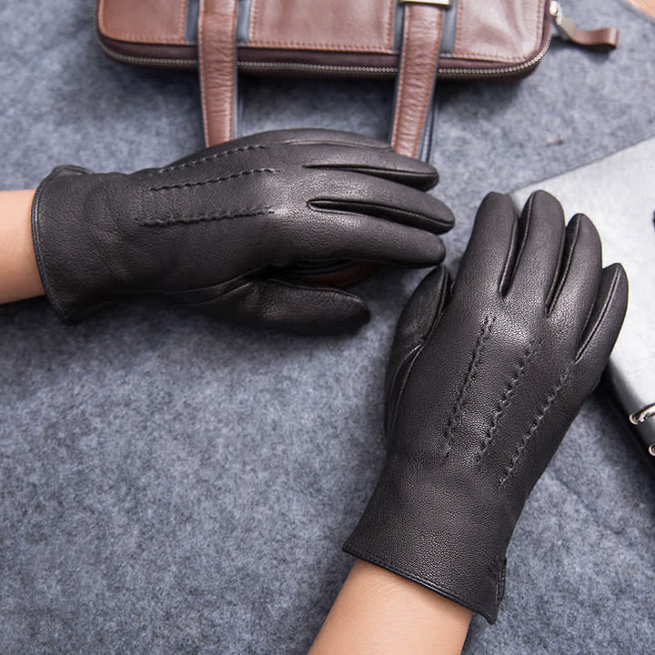 Guantes de cuero antideslizantes y cálidos con forro de felpa