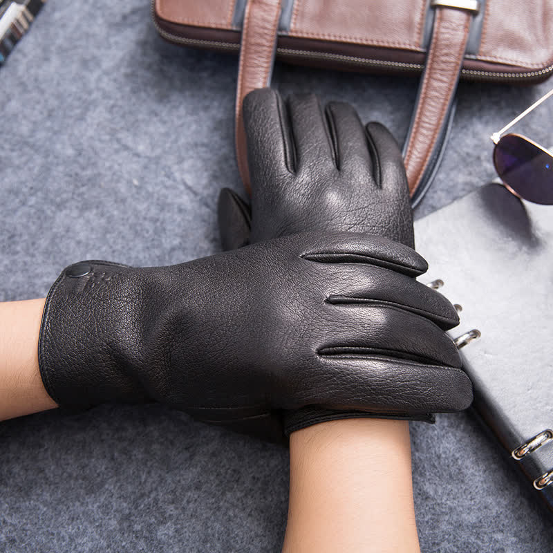Guantes de cuero antideslizantes y cálidos con forro de felpa