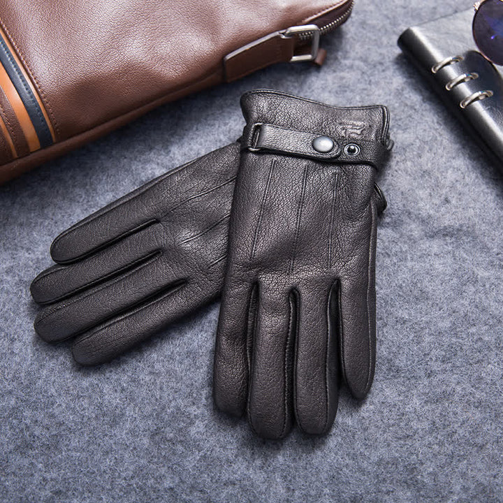 Guantes de cuero antideslizantes y cálidos con forro de felpa