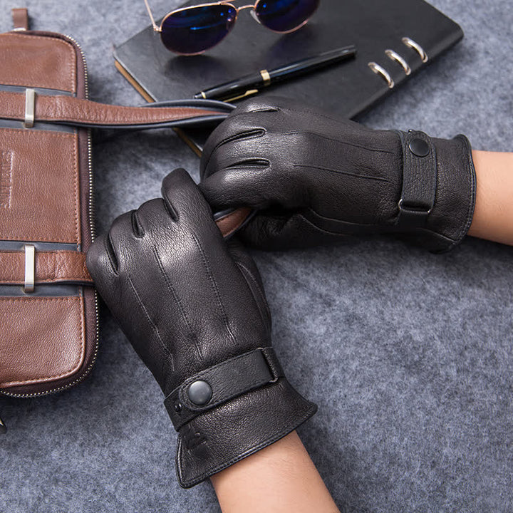 Guantes de cuero antideslizantes y cálidos con forro de felpa