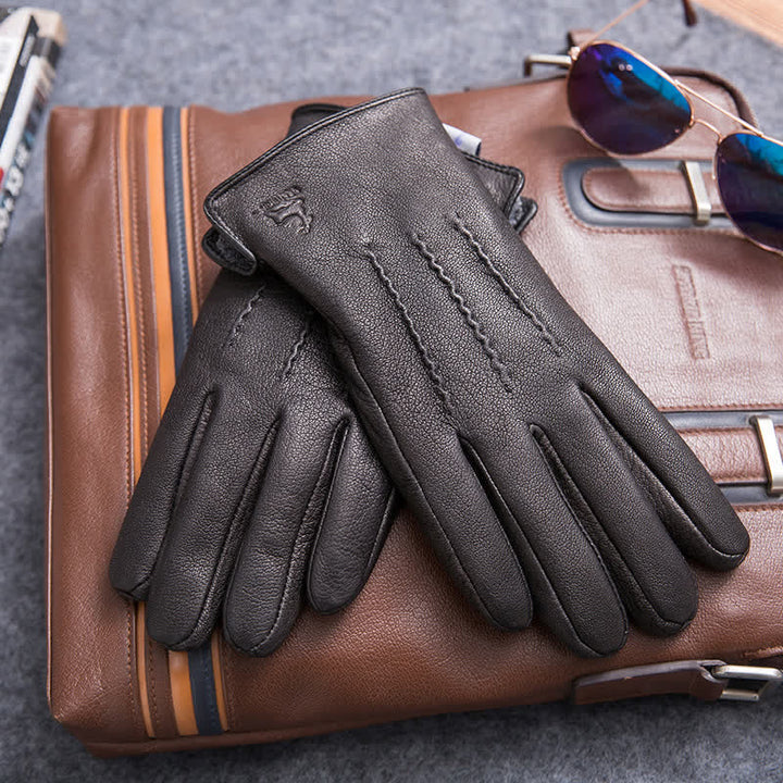 Guantes de cuero antideslizantes y cálidos con forro de felpa