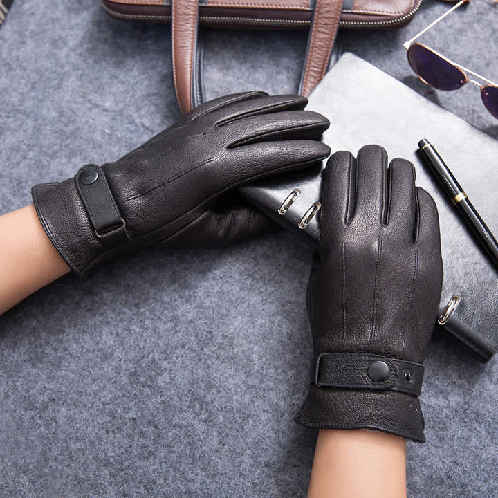 Guantes de cuero antideslizantes y cálidos con forro de felpa