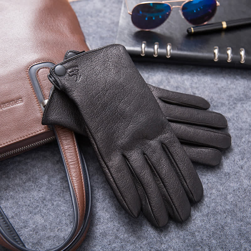 Guantes de cuero antideslizantes y cálidos con forro de felpa