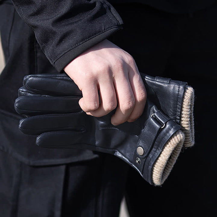 Guantes de piel de oveja de terciopelo grueso de invierno de moda