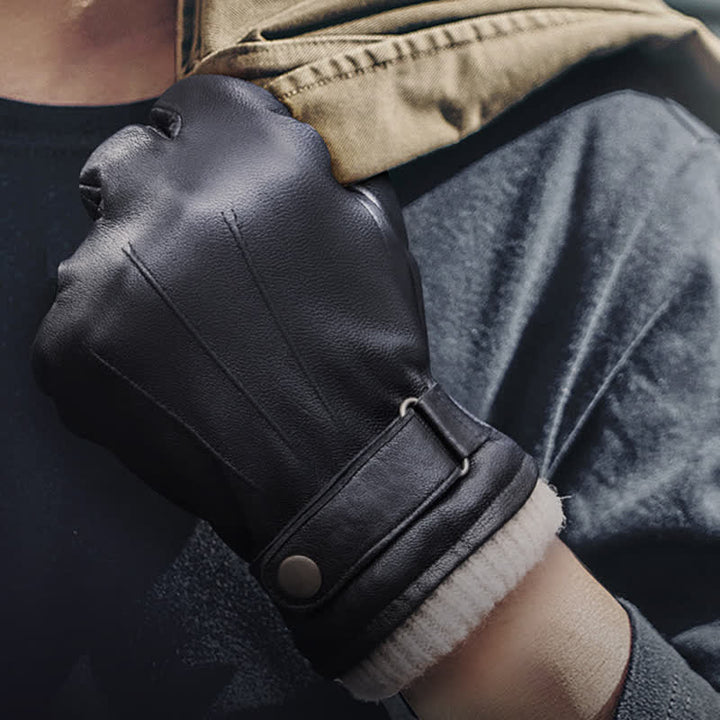 Guantes de piel de oveja de terciopelo grueso de invierno de moda