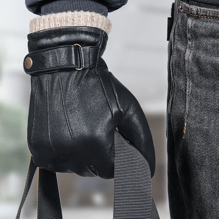 Guantes de piel de oveja de terciopelo grueso de invierno de moda