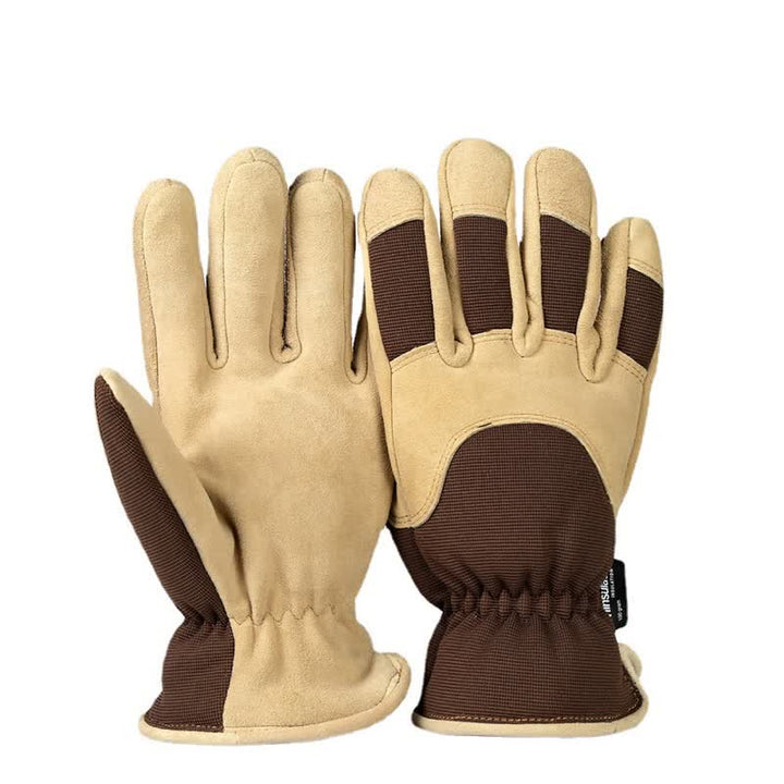 Guantes gruesos y cálidos de piel de ciervo color caqui resistentes al frío