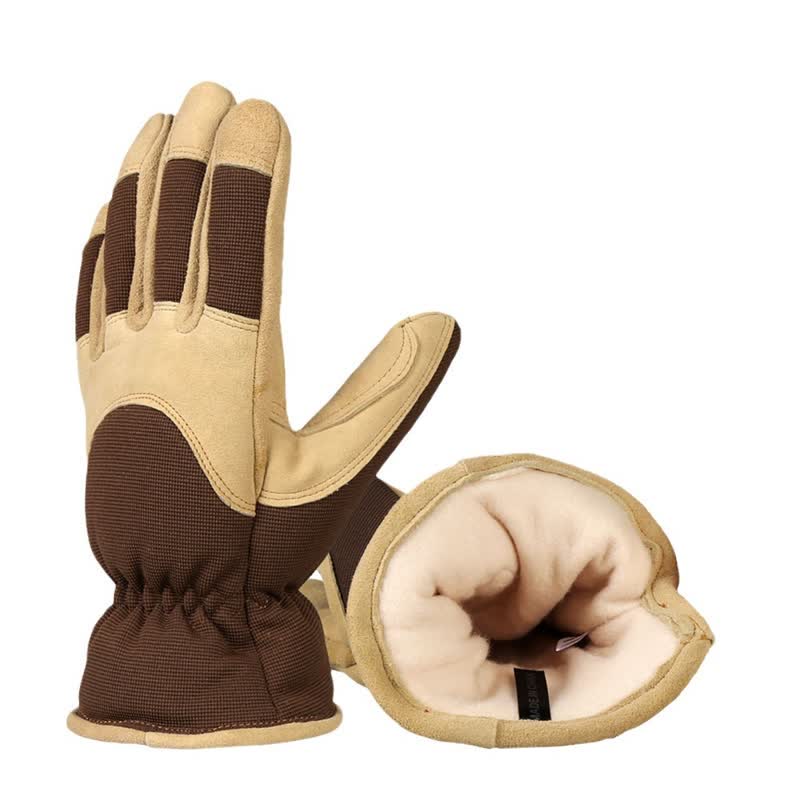 Guantes gruesos y cálidos de piel de ciervo color caqui resistentes al frío