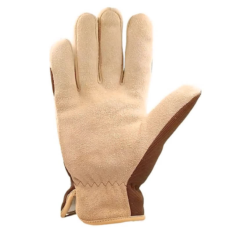 Guantes gruesos y cálidos de piel de ciervo color caqui resistentes al frío
