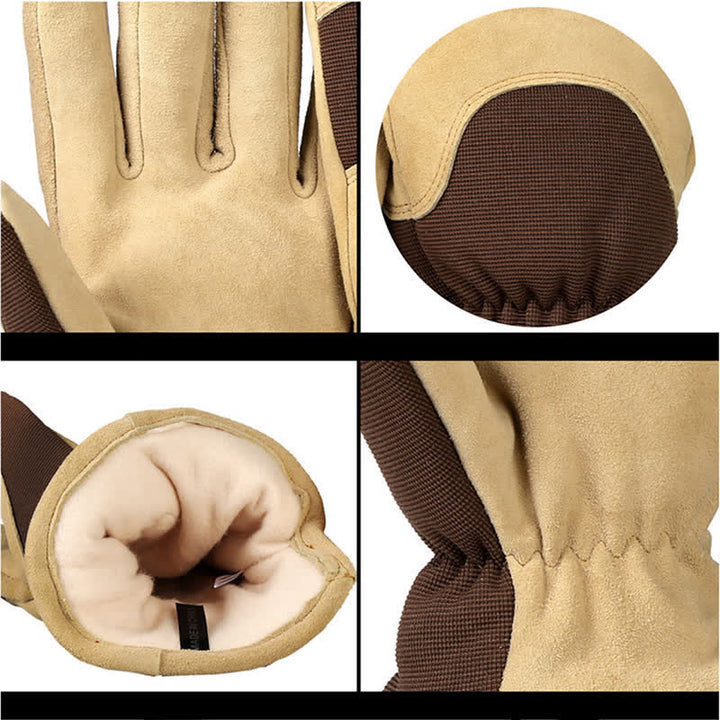 Guantes gruesos y cálidos de piel de ciervo color caqui resistentes al frío