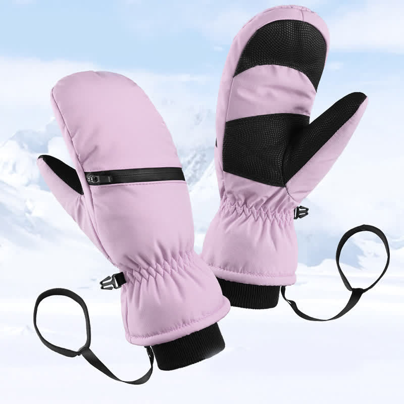 Guantes de esquí para deportes de invierno con bolsillo acolchado y cremallera.