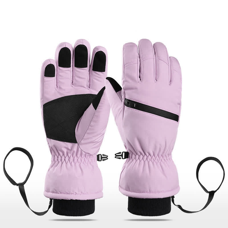Guantes de esquí para deportes de invierno con bolsillo acolchado y cremallera.