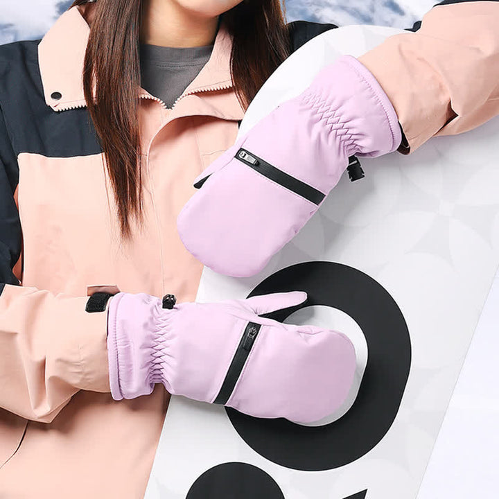 Guantes de esquí para deportes de invierno con bolsillo acolchado y cremallera.