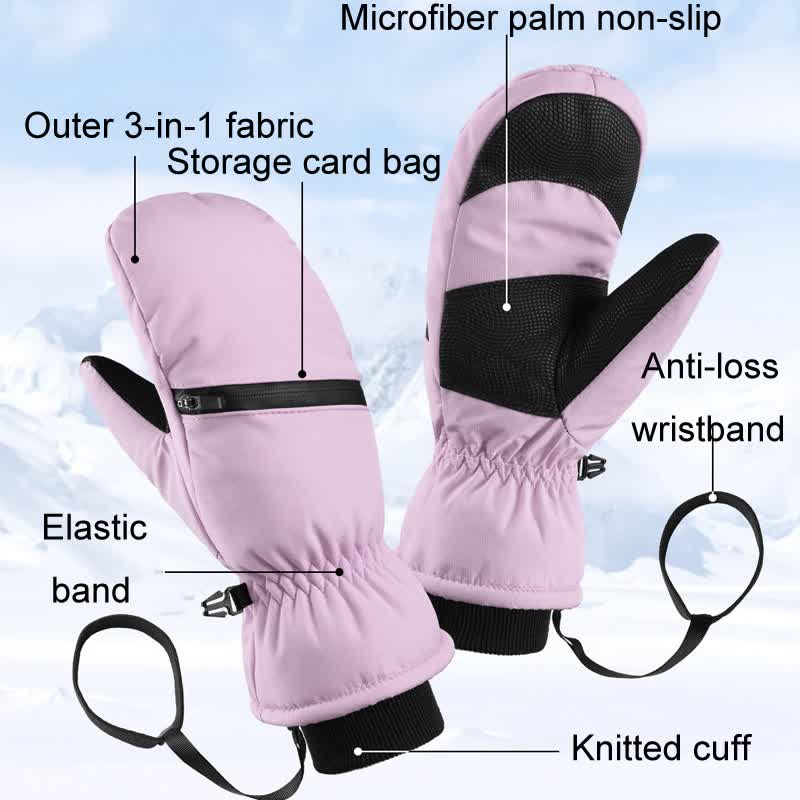 Guantes de esquí para deportes de invierno con bolsillo acolchado y cremallera.