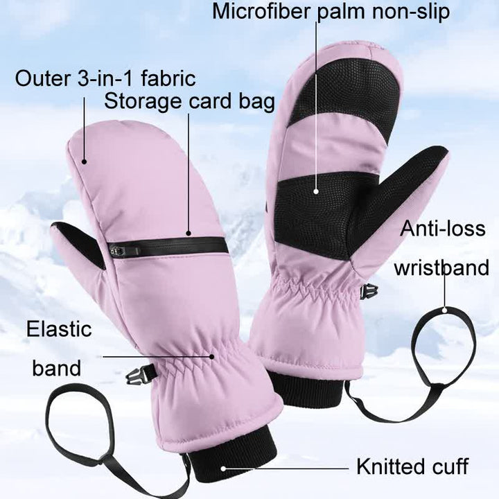 Guantes de esquí para deportes de invierno con bolsillo acolchado y cremallera.