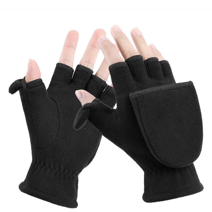 Guantes negros convertibles con parte superior abatible y cálidos