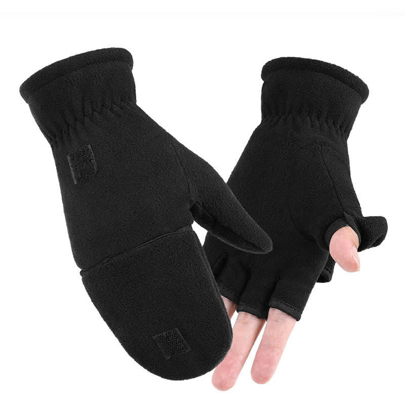 Guantes negros convertibles con parte superior abatible y cálidos