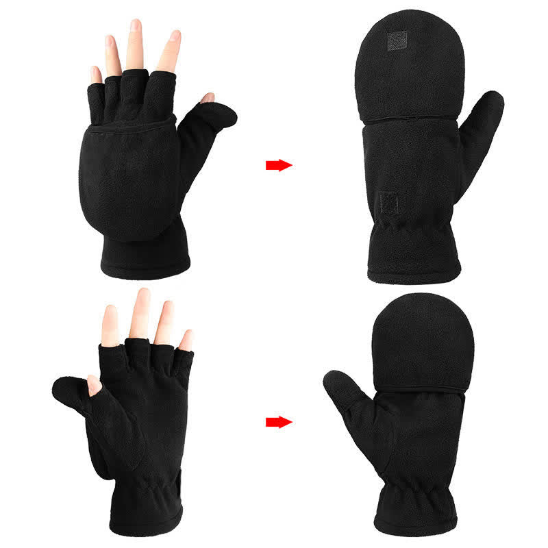 Guantes negros convertibles con parte superior abatible y cálidos