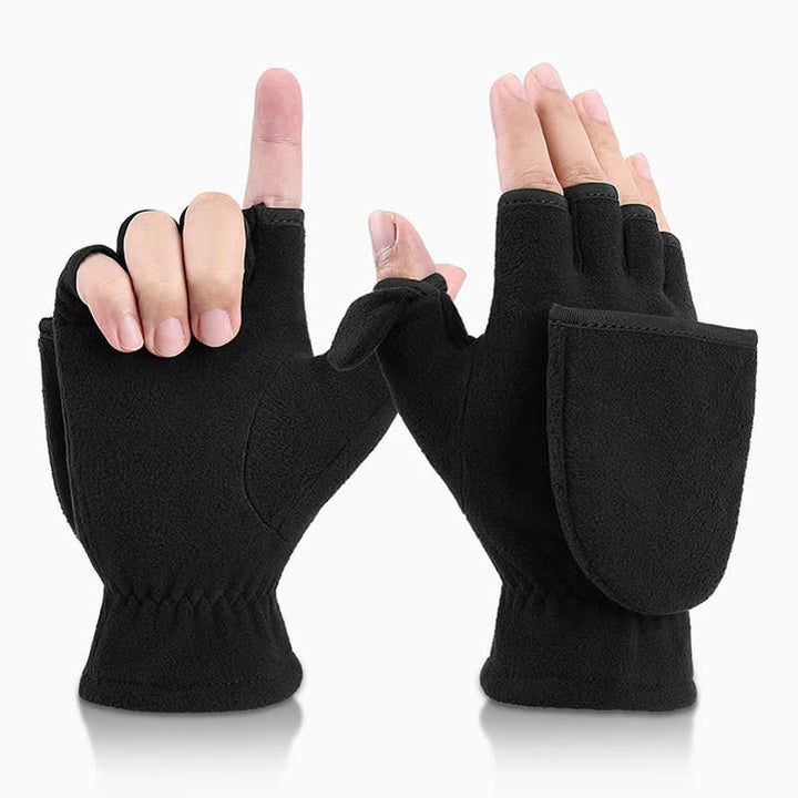 Guantes negros convertibles con parte superior abatible y cálidos